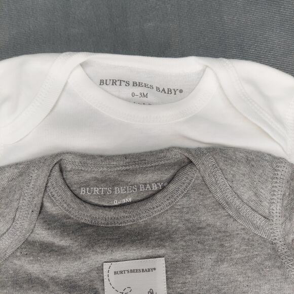 Burt's Bees Organic Cotton 4Pc Coveralls Footed Pajamas Knot Top Hats Gray 0-3M - Picture 5 of 7